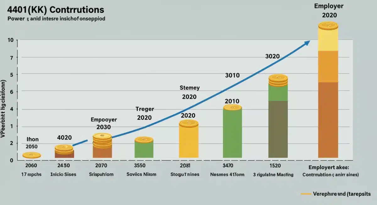 Infographic showing compounding interest growth in 401(k)