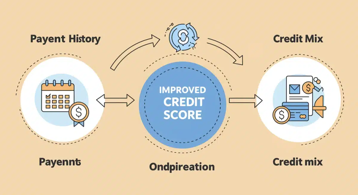 Infographic illustrating the three pillars of credit score optimization