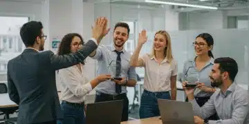 Employees celebrating successful recognition program