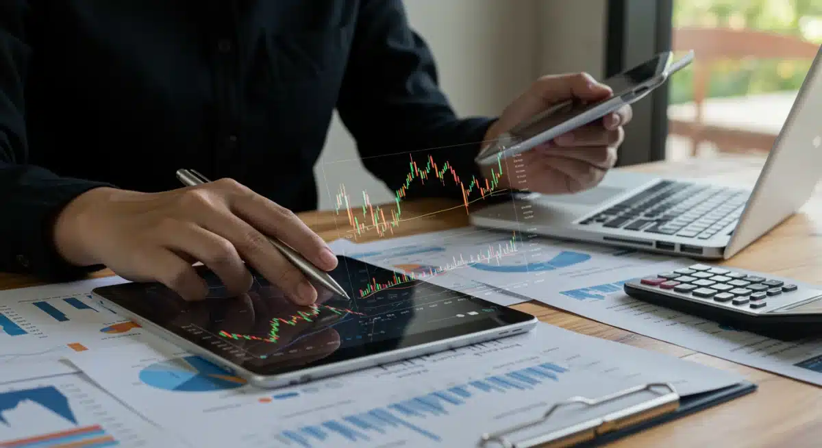 Financial analyst reviewing stock charts and reports for dividend opportunities