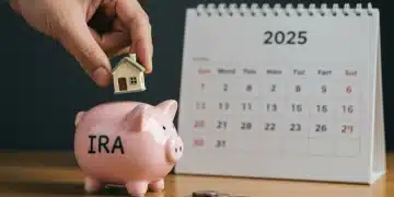 IRA Contribution Rules 2025: What You Need to Know Hand placing money into IRA piggy bank, calendar 2025