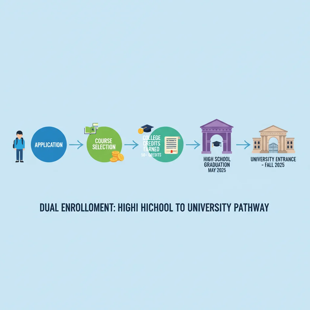 Timeline illustrating a high school student's dual enrollment journey and academic progression.