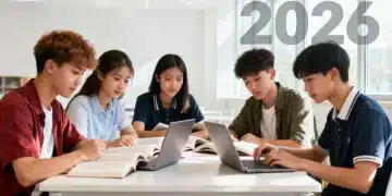 Students preparing for college entrance exams, studying diligently in a group setting.