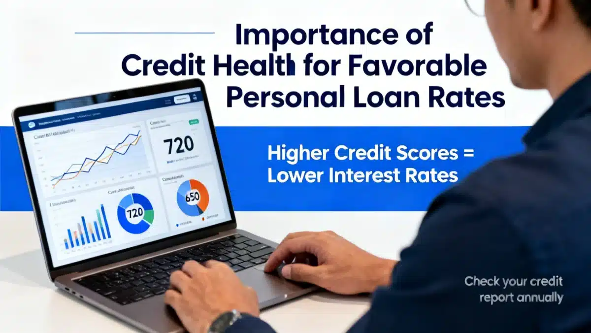 Person analyzing credit report on laptop for better loan rates
