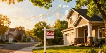 Suburban home with 'Sold' sign symbolizing positive 2026 housing market growth