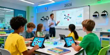 Diverse K-12 students engaged in a collaborative science project with modern tech