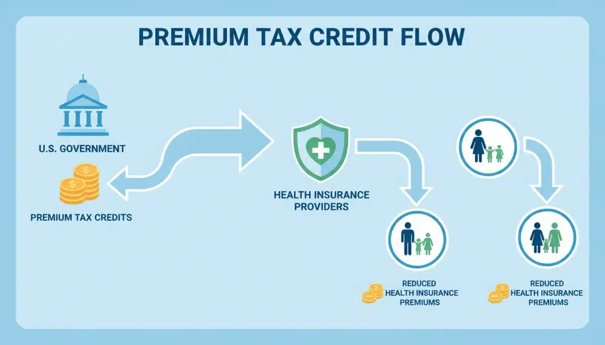 Infographic showing premium tax credit flow for ACA 2026