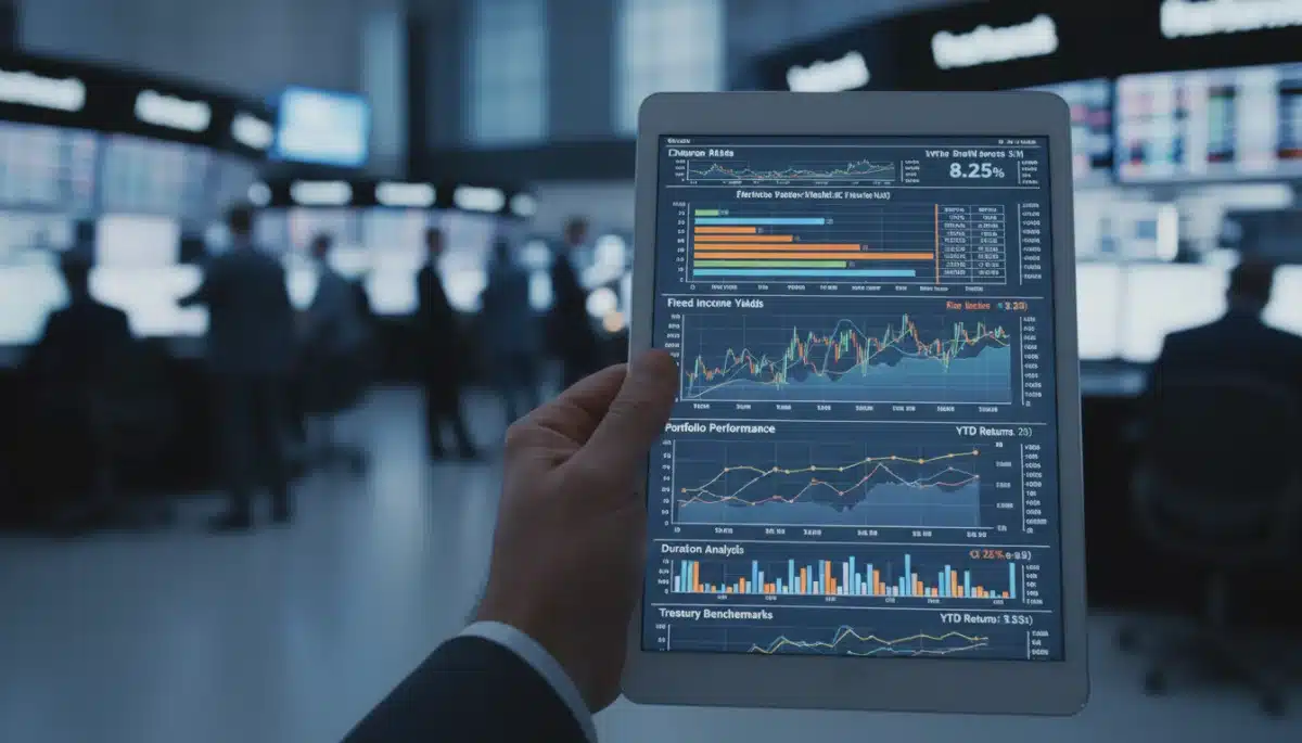 Investor analyzing fixed income data on a tablet