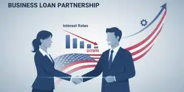 Small business owner securing financing with a handshake, symbolizing lower interest rates in 2026.