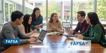 College students reviewing FAFSA forms, symbolizing the 2026 financial aid application process.