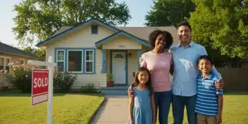 Family smiling in front of a new home, symbolizing successful housing assistance