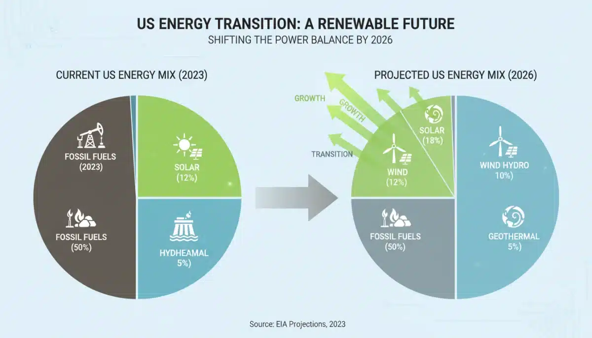 Infographic depicting US energy mix transition to renewables by 2026