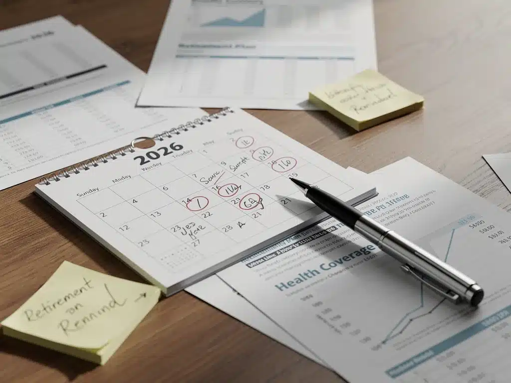 Calendar 2026 with financial documents and pen, symbolizing future planning