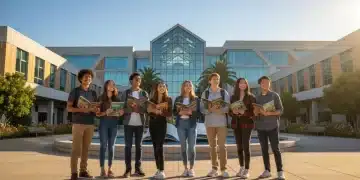 Students looking at a modern university building, ready for 2026 college admissions