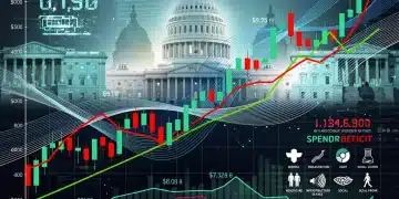 Illustration of 2026 federal budget proposal with financial graphs and government symbols