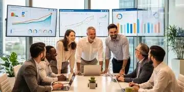 Professionals collaborating in a modern office, representing a thriving 2026 job market with low unemployment.