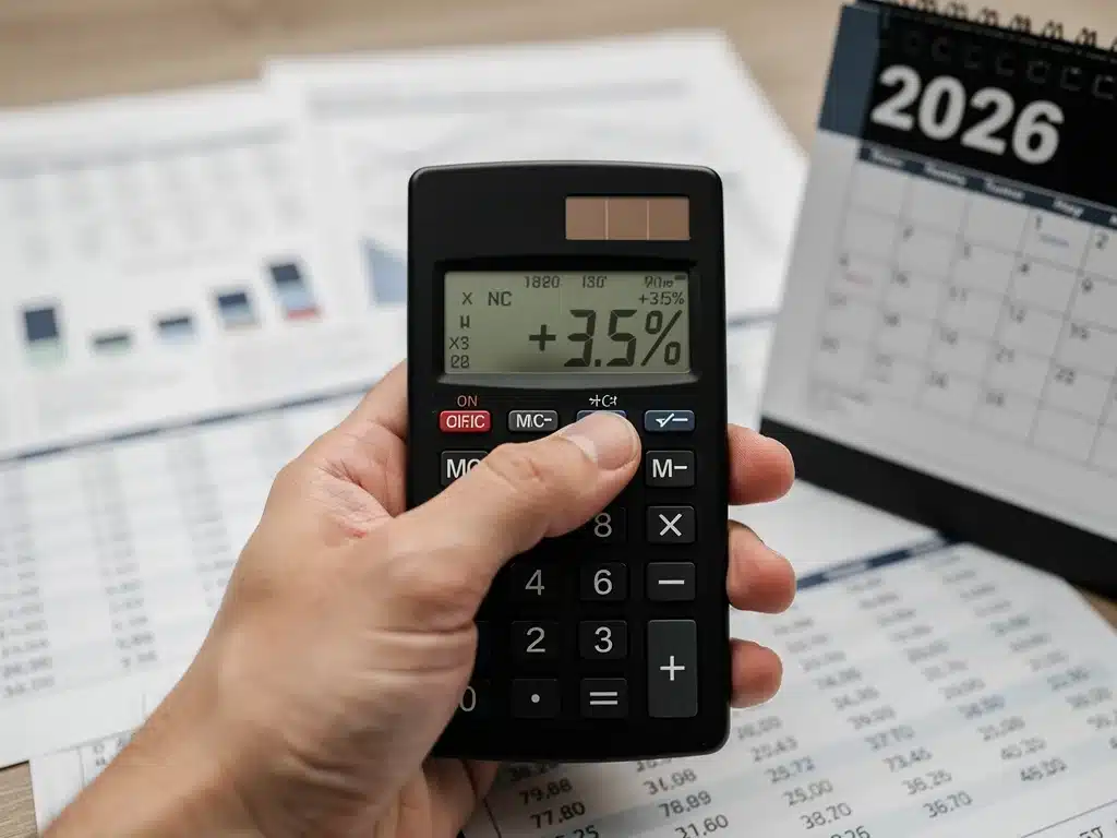 Calculator showing 3.5% increase for 2026 COLA, emphasizing financial calculations