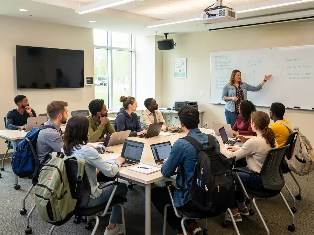 Community college students engaged in an interactive classroom setting.