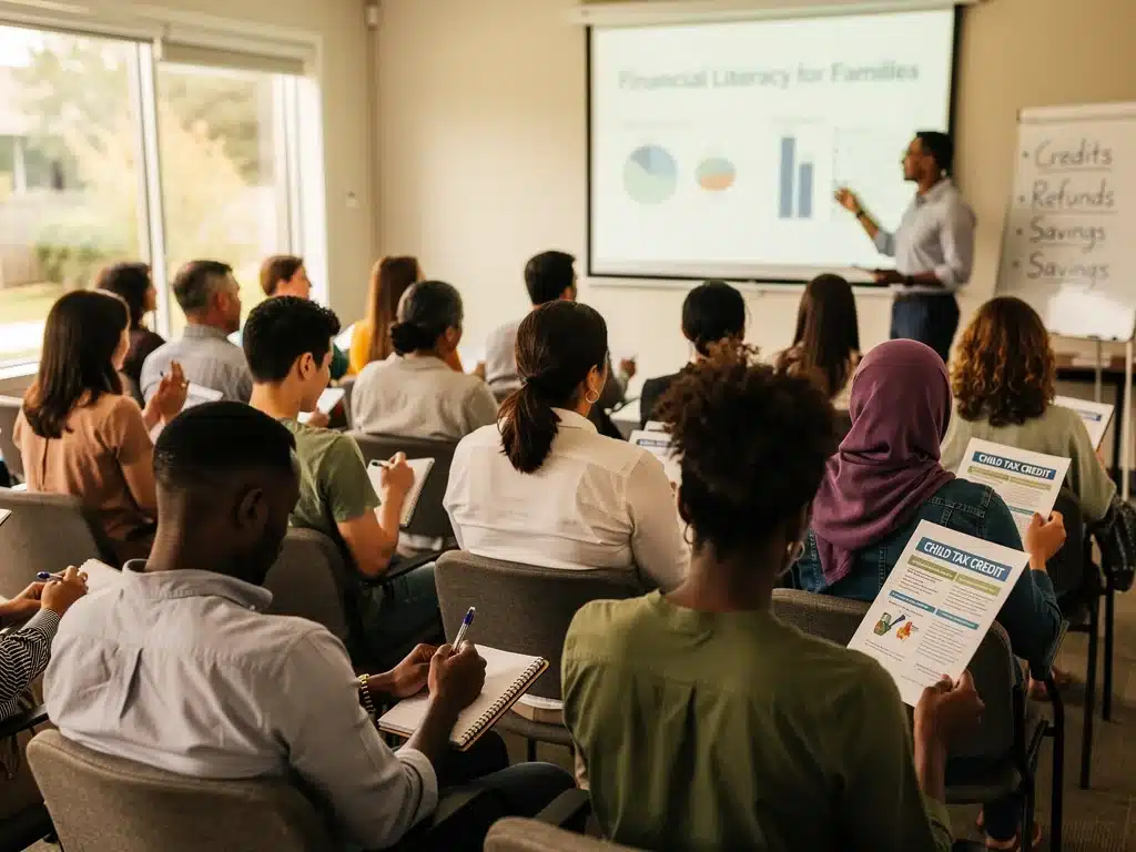 Parents learning about Child Tax Credit 2026 at a community seminar