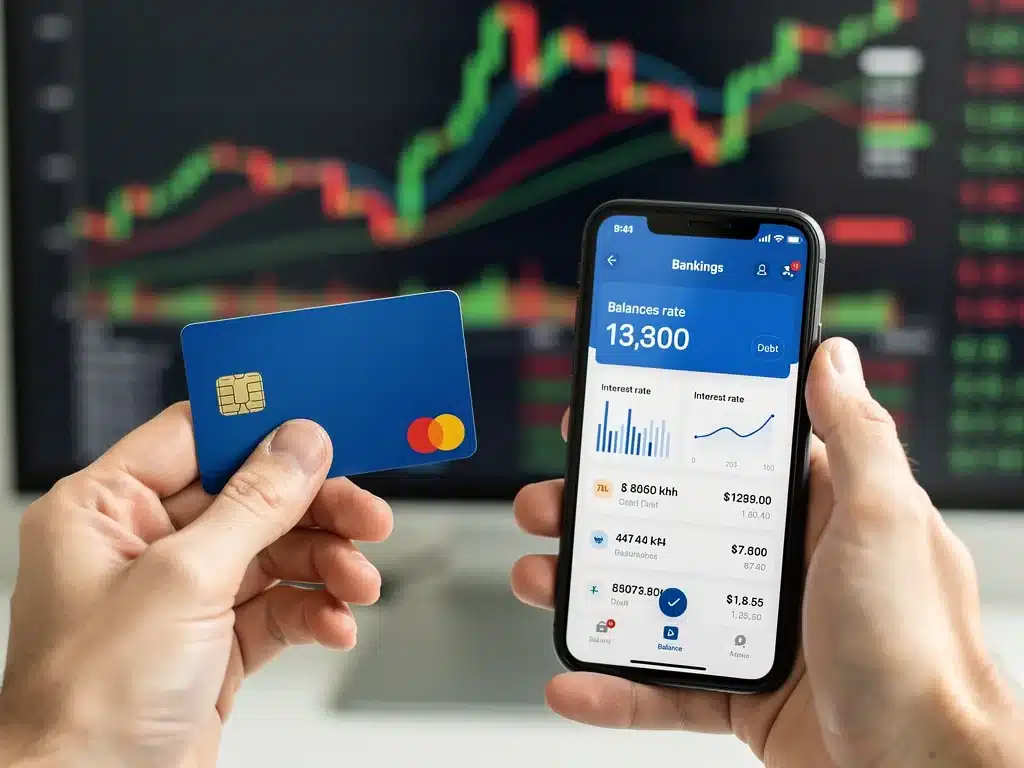 Credit card and banking app reflecting interest rate changes