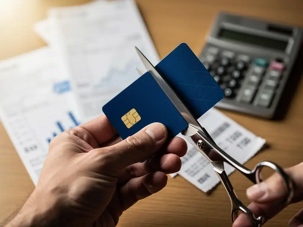 Cutting up credit cards to symbolize debt reduction
