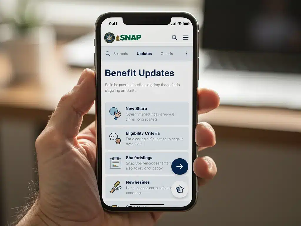Smartphone displaying a government website with information on Federal SNAP Benefit Changes 2026 and eligibility.