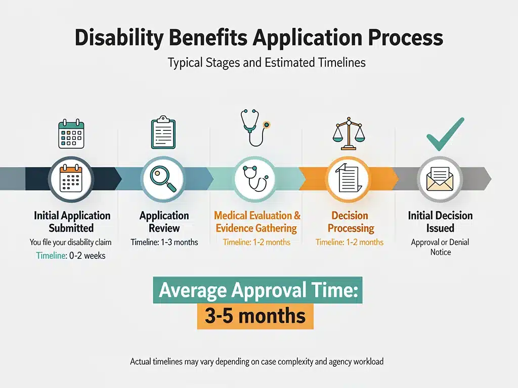 Infographic showing disability application process stages and timelines