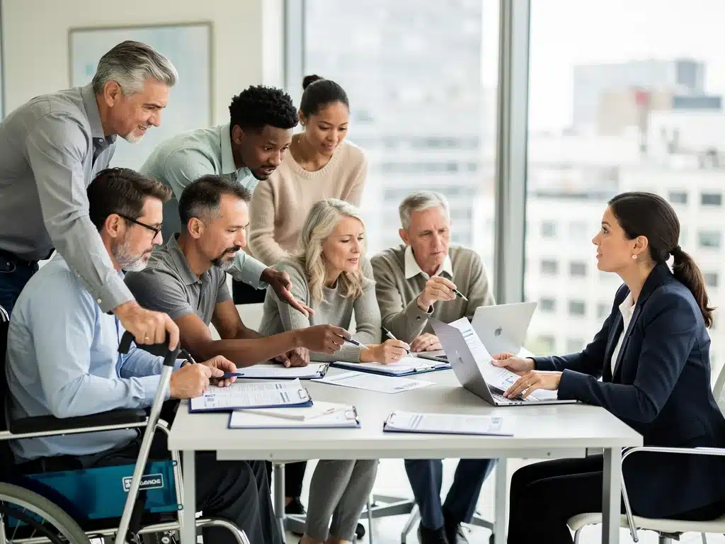 Individuals discussing disability claims with an advisor
