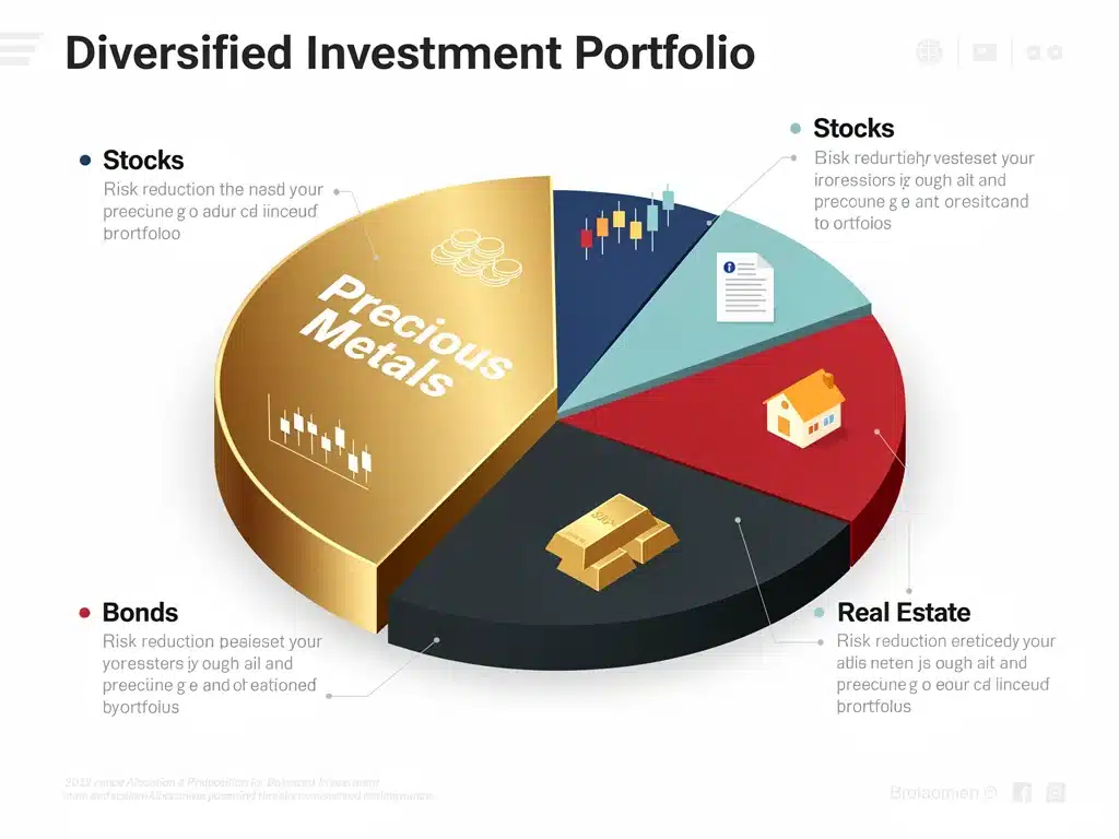 Diversified investment portfolio pie chart showing precious metals allocation