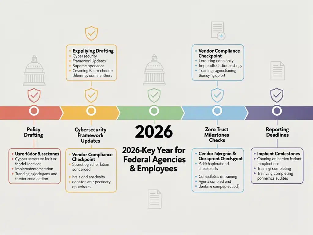Timeline of Executive Order 14028 implementation milestones affecting federal workforce