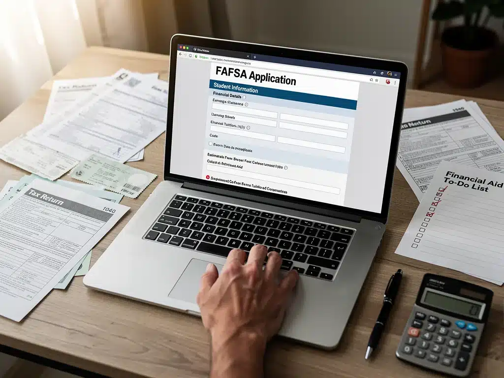 Filling out FAFSA form on laptop for financial aid