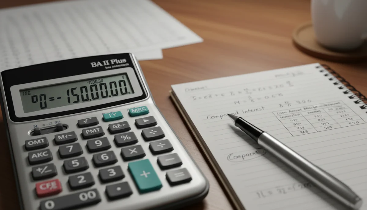 Financial calculator showing complex interest rate calculations