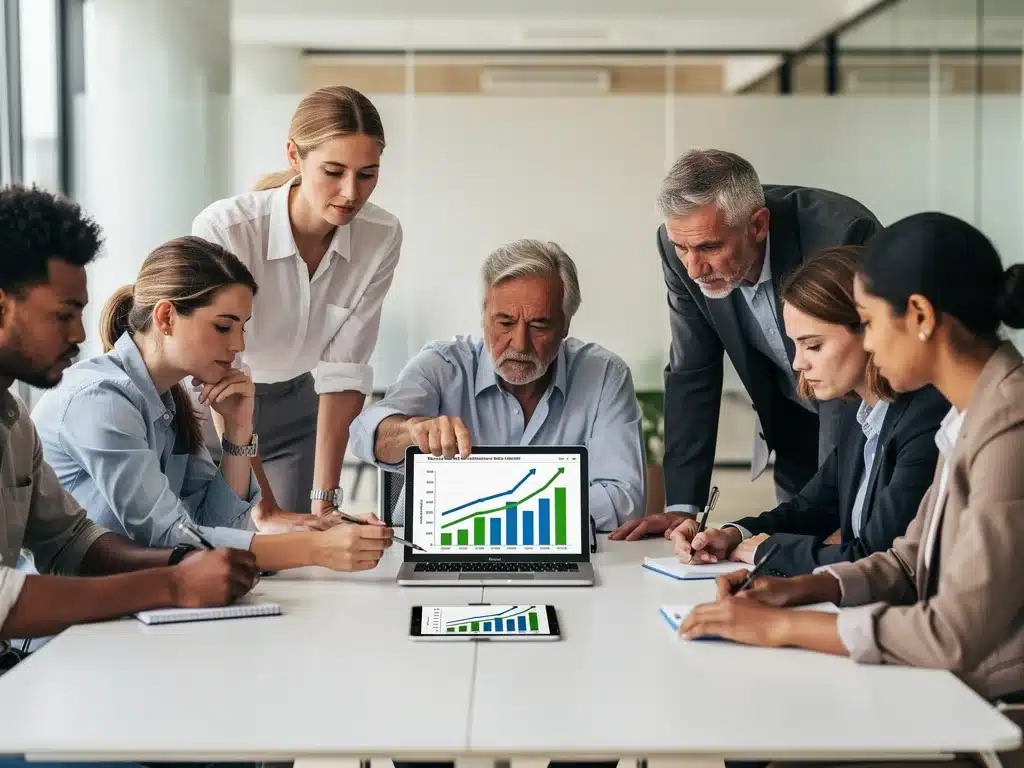 People analyzing financial charts to plan for interest rate changes