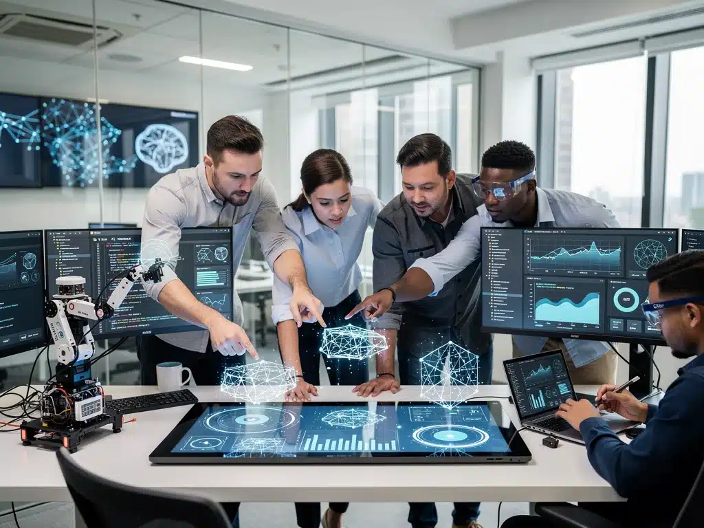 Future workforce collaborating with advanced technology.
