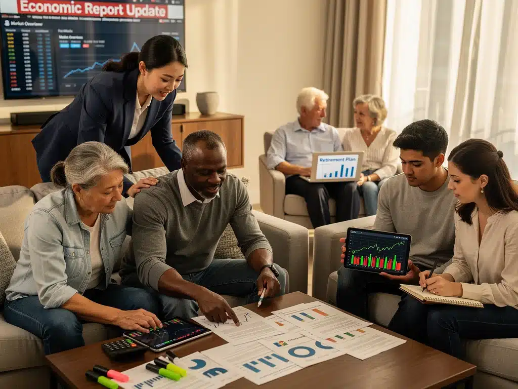 Diverse US households analyzing financial data and investment strategies.