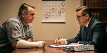 Injured worker discussing new 2026 compensation regulations with an attorney.