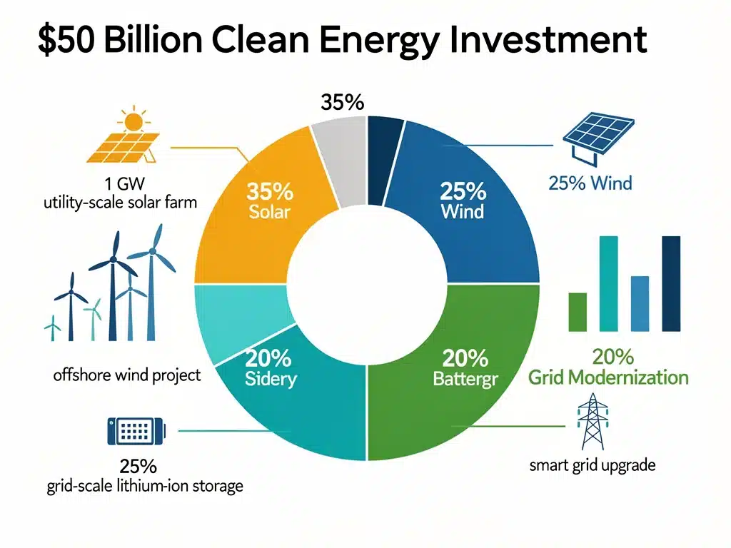 Infographic detailing the  billion investment allocation in clean energy sectors.