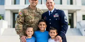 Military family smiling, representing new benefits and financial aid opportunities in 2026.