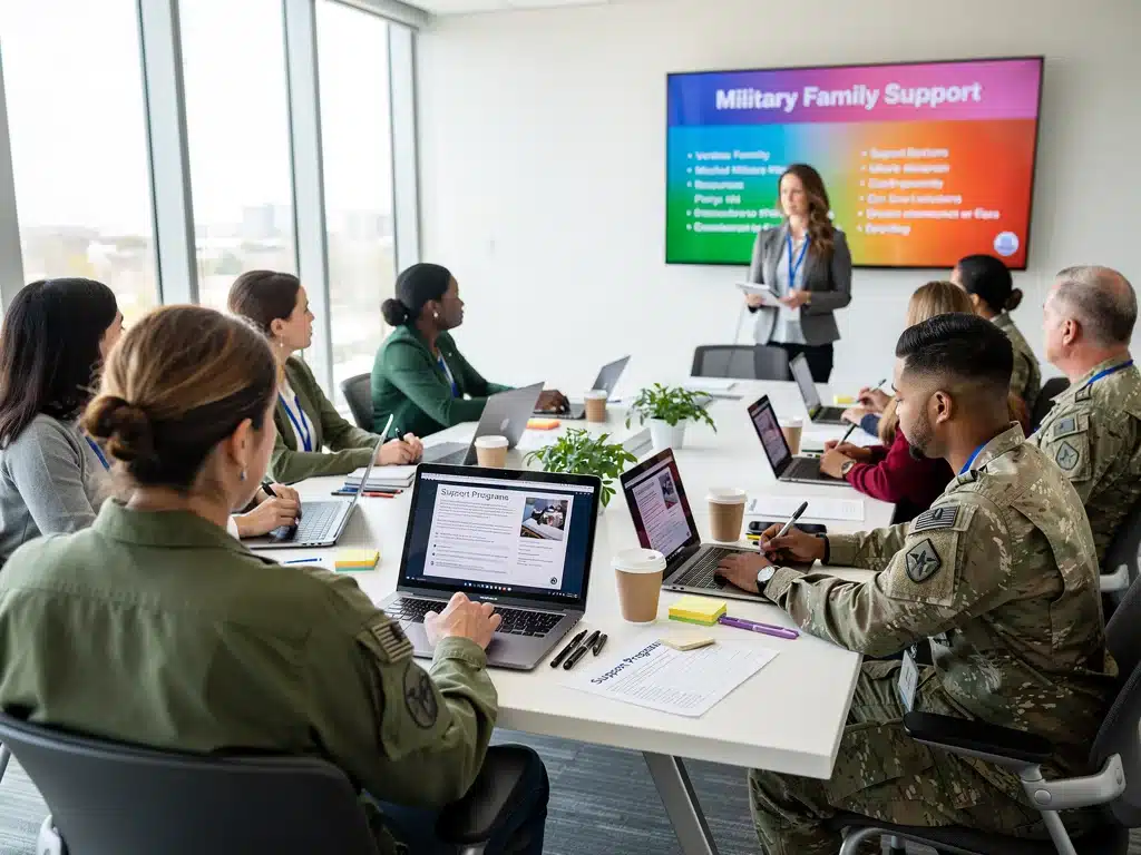 Military spouses participating in a workshop on new support programs and benefits.