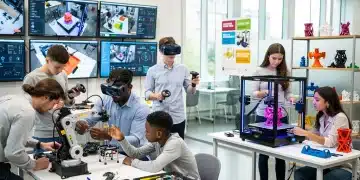 Students learning in a modern vocational training lab with advanced technology