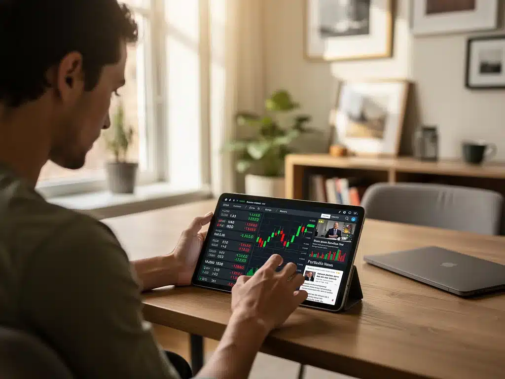 Individual monitoring investment portfolio on a tablet