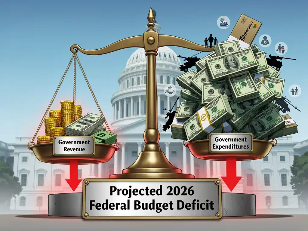 Conceptual image of national debt and deficit imbalance with scales