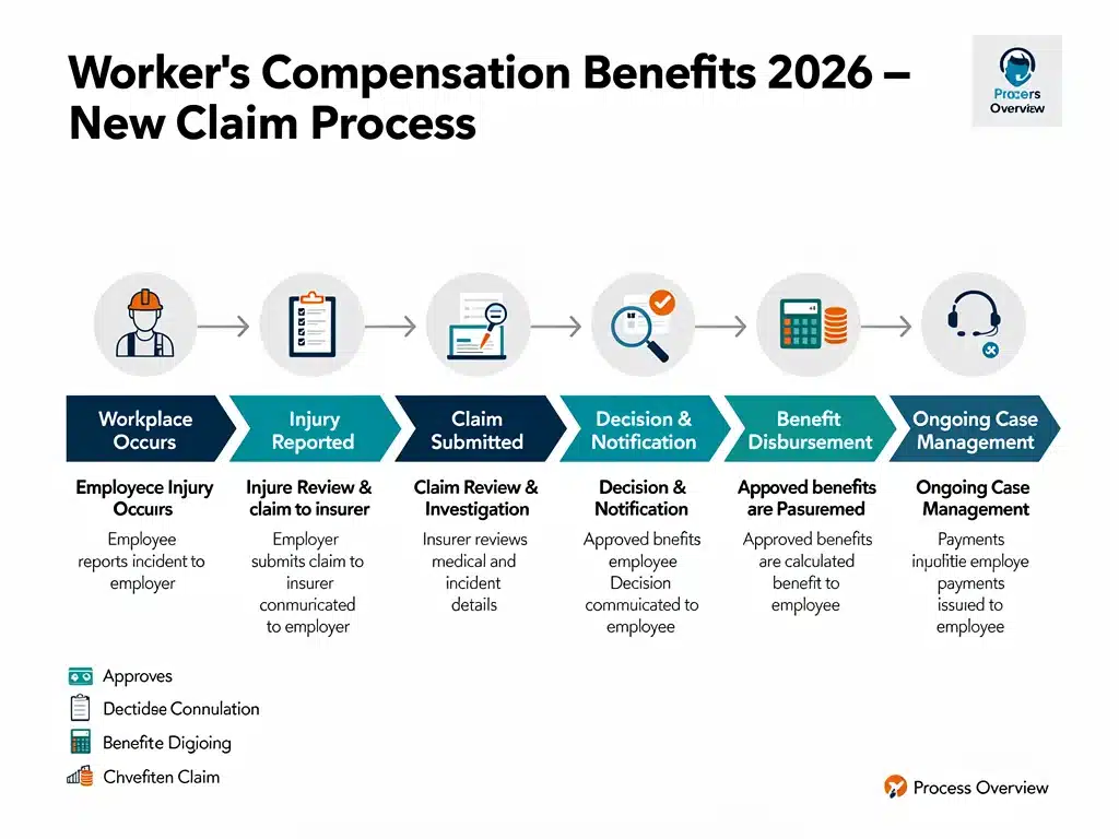 Flowchart illustrating the updated claim process for Worker's Compensation Benefits 2026.