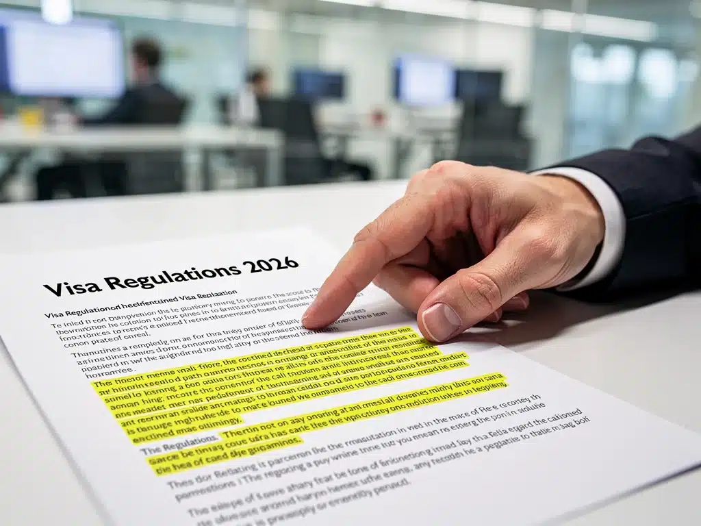 Official pointing to new visa regulations document 2026