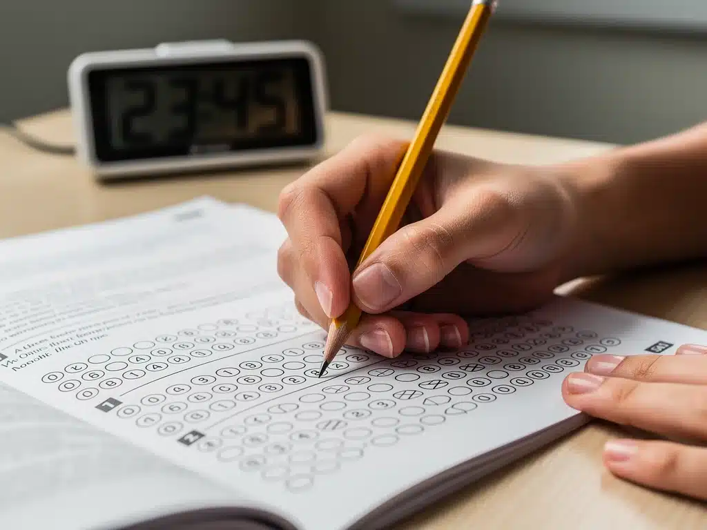 Student marking answers on a standardized test practice booklet