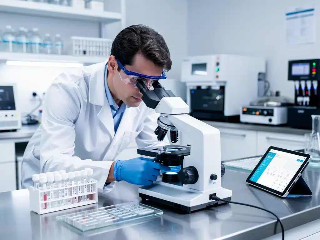 Scientist conducting public health research in a laboratory.