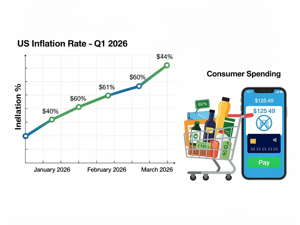Graph showing Q1 2026 US inflation trends and consumer spending.