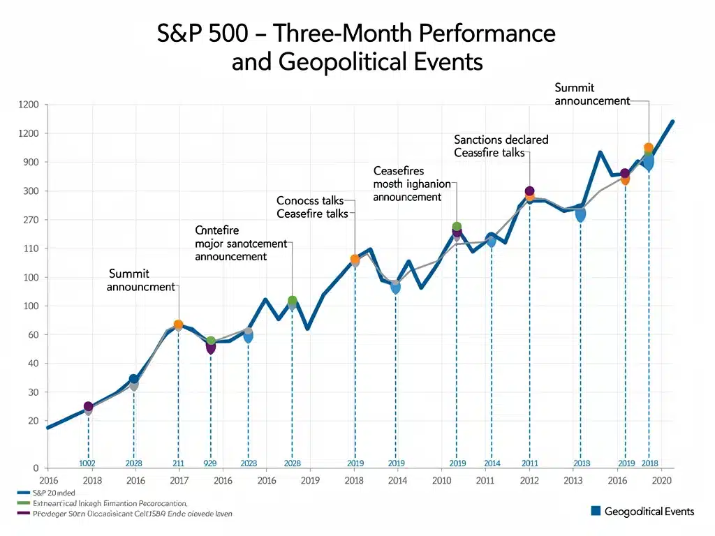 S&P 500 index graph showing volatility linked to geopolitical events.