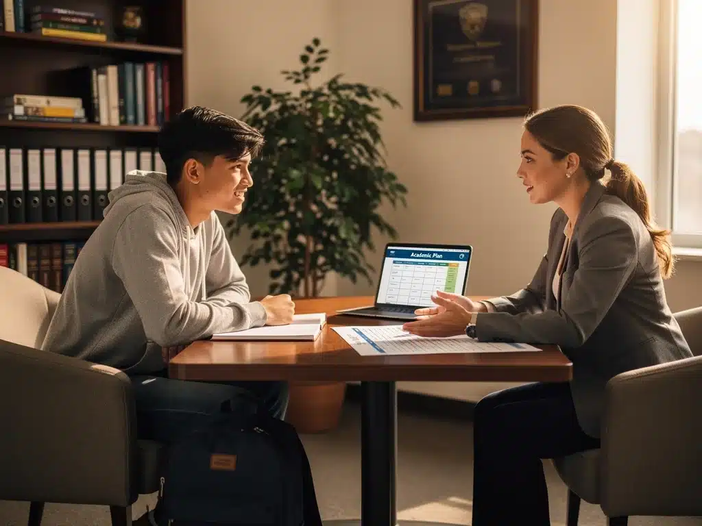 Student receiving academic advising at university