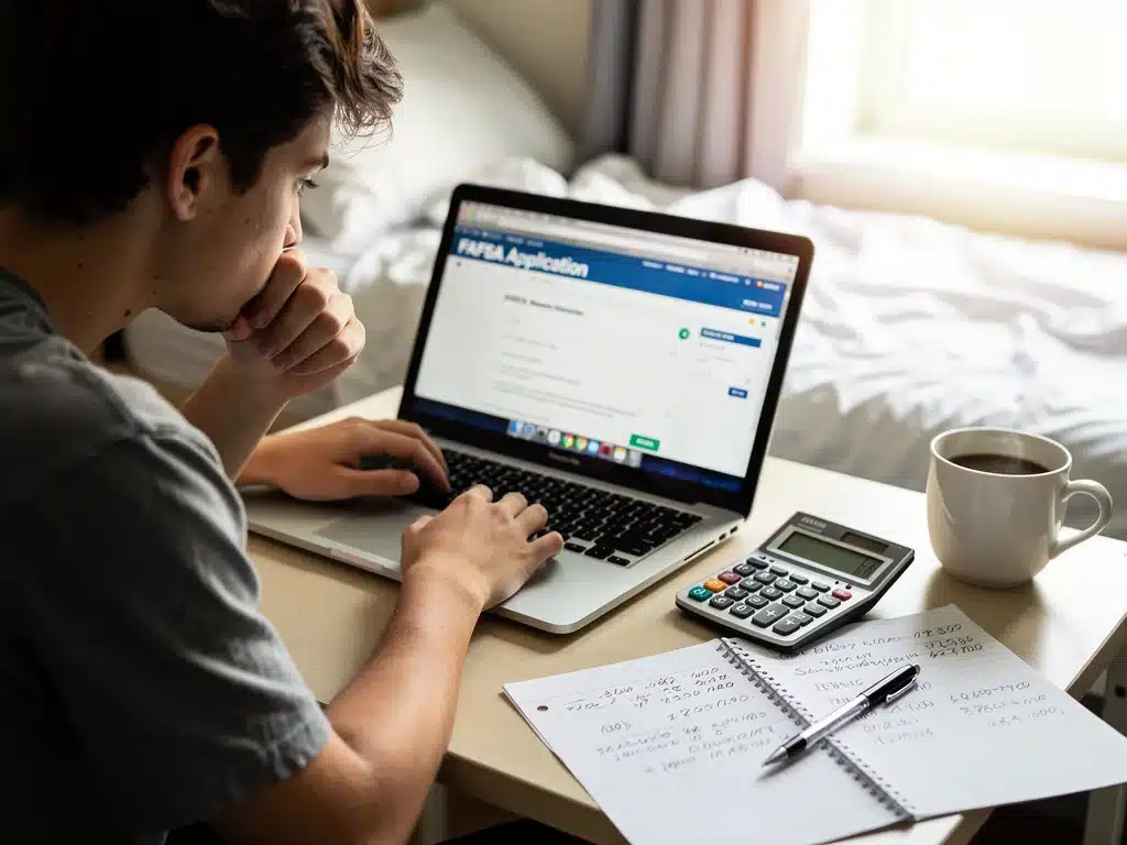 Student meticulously completing an online FAFSA application form.